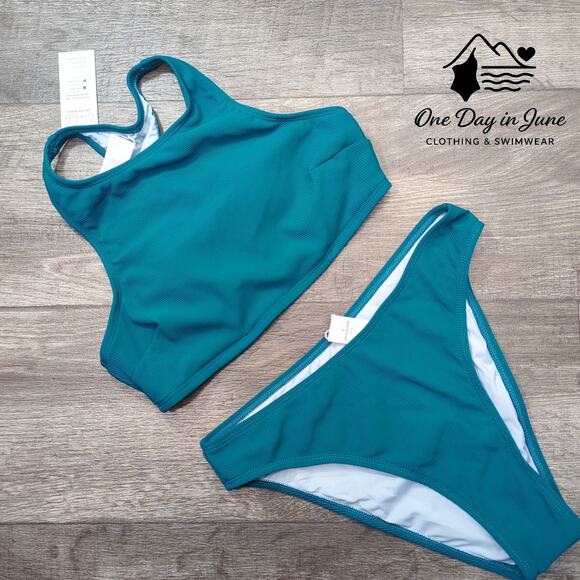 Cupshe Racherback High Neck Ribbed Bikini Swimsuit Size S - Picture 1 of 5